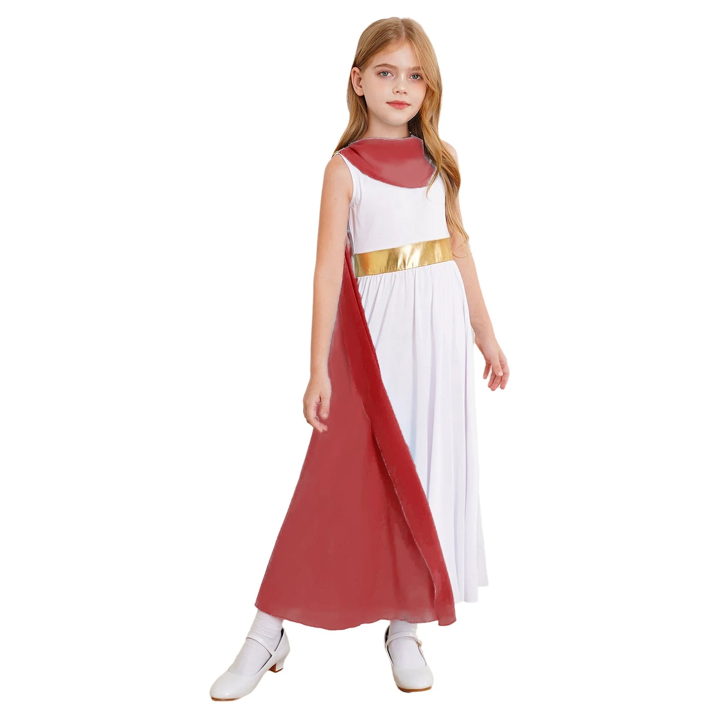 Girls Roman Grecian Athena Split Costume Dress (Age 6-16 YRS) Burgundy