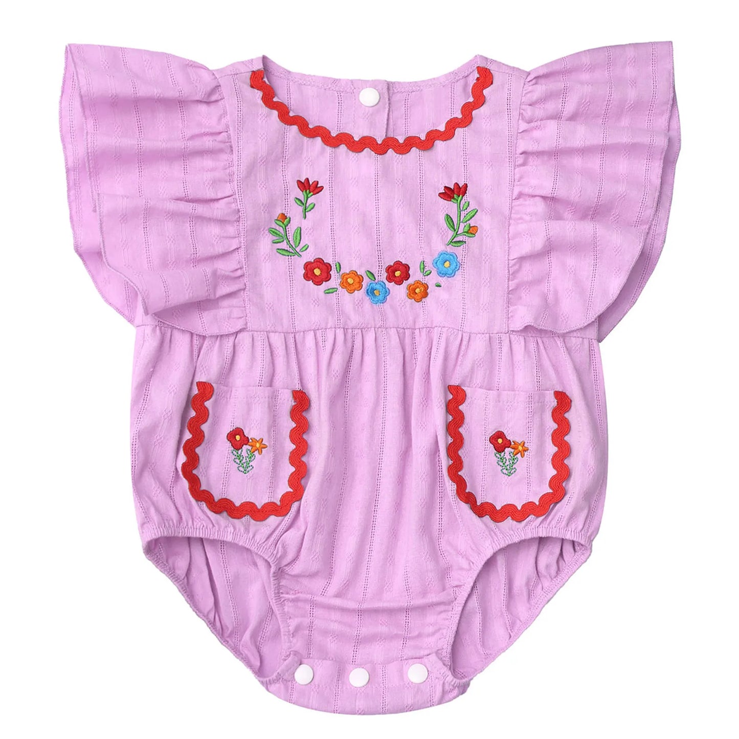 Baby Girls Mexican Embroidered Ruffled Sleeves Romper (Age Newborn-24M) Purple