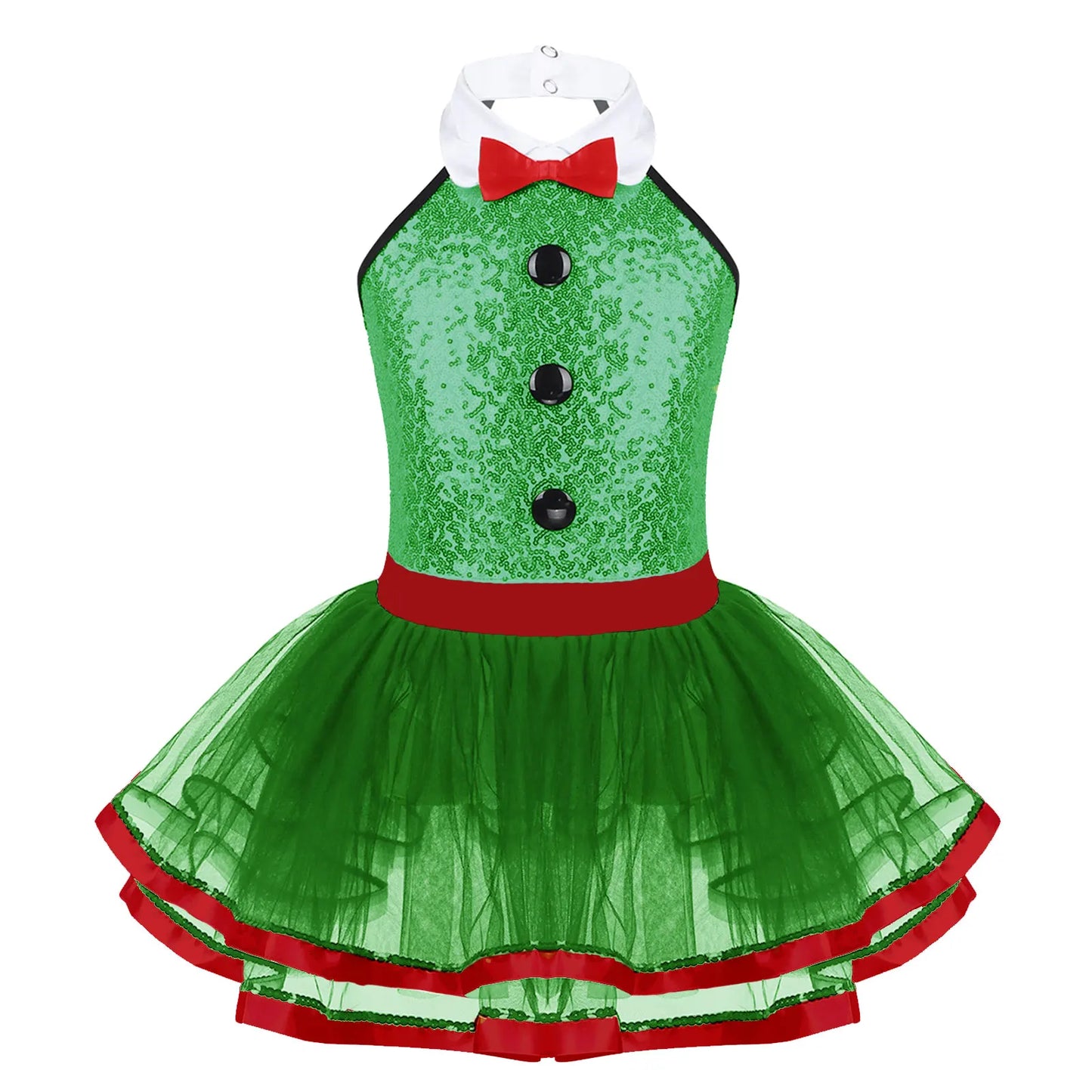 Girls Dance Sleeveless Sequin Leotard Dress (Age 4-14 YRS) Green