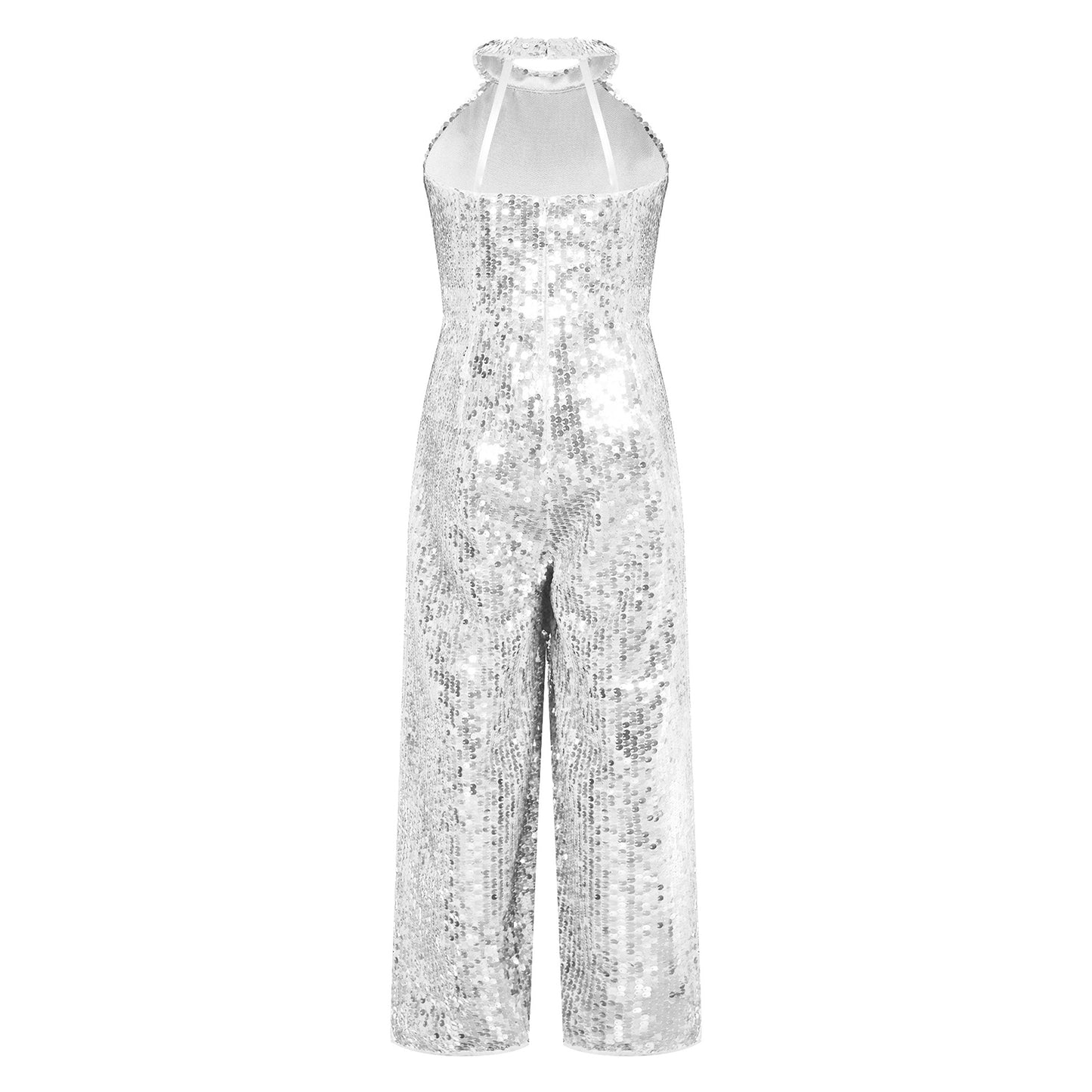 Girls Dance Sequin Sleeveless Halter Jumpsuit (Age 6-14YRS)