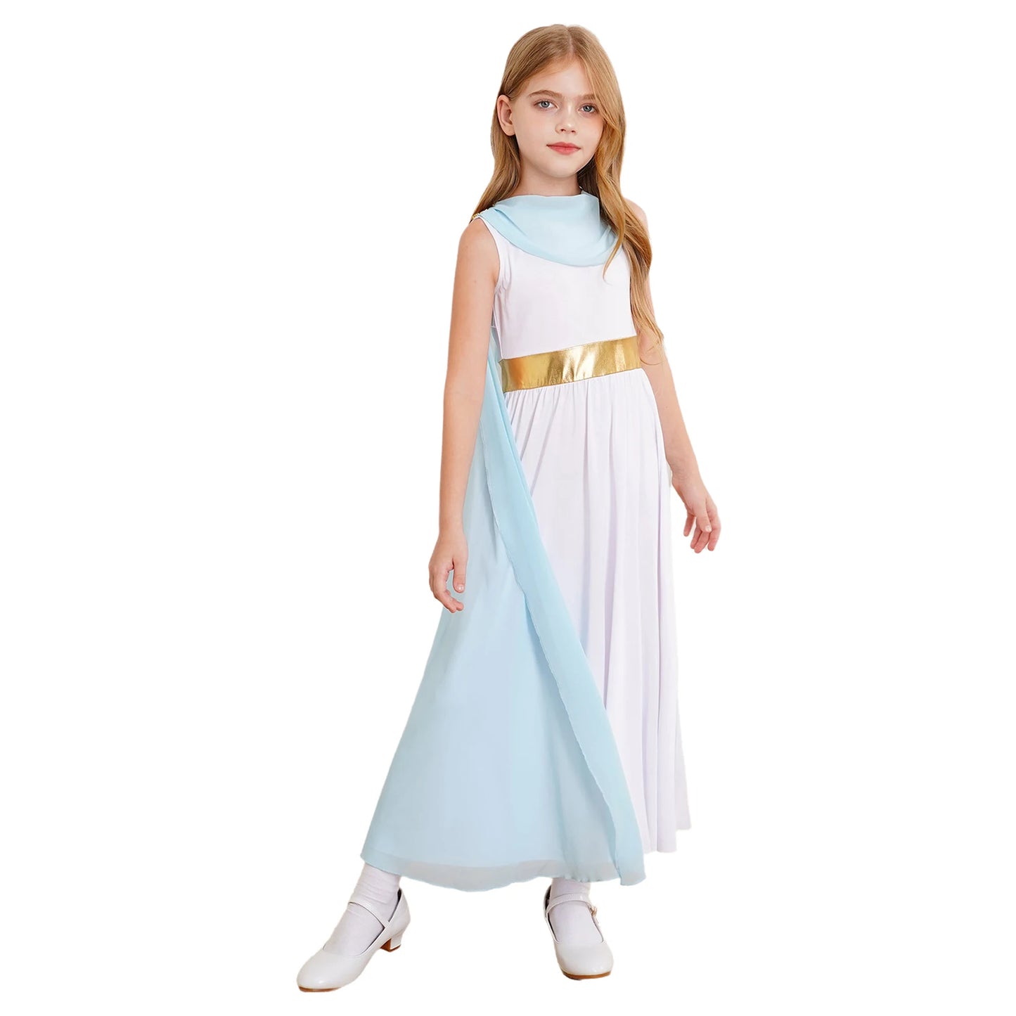 Girls Roman Grecian Athena Split Costume Dress (Age 6-16 YRS) Light Blue