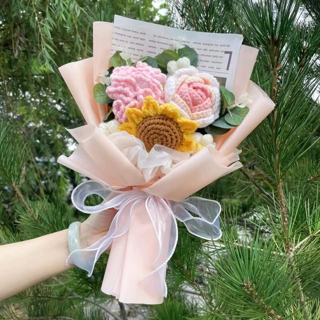 Plush Knitted Crochet Flower Gift Bouquet