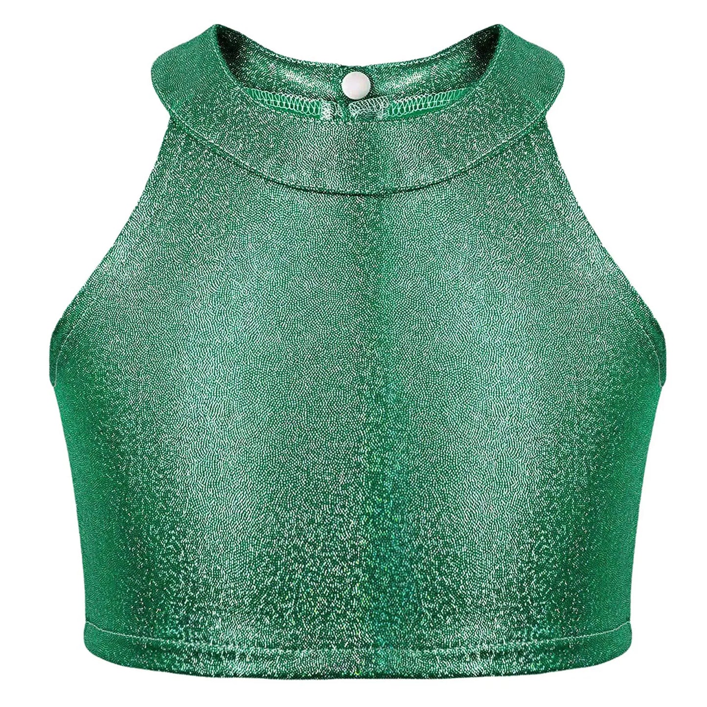 Girls Metallic Shiny Sleeveless Crop Top (Age 24M-16 YRS) Green