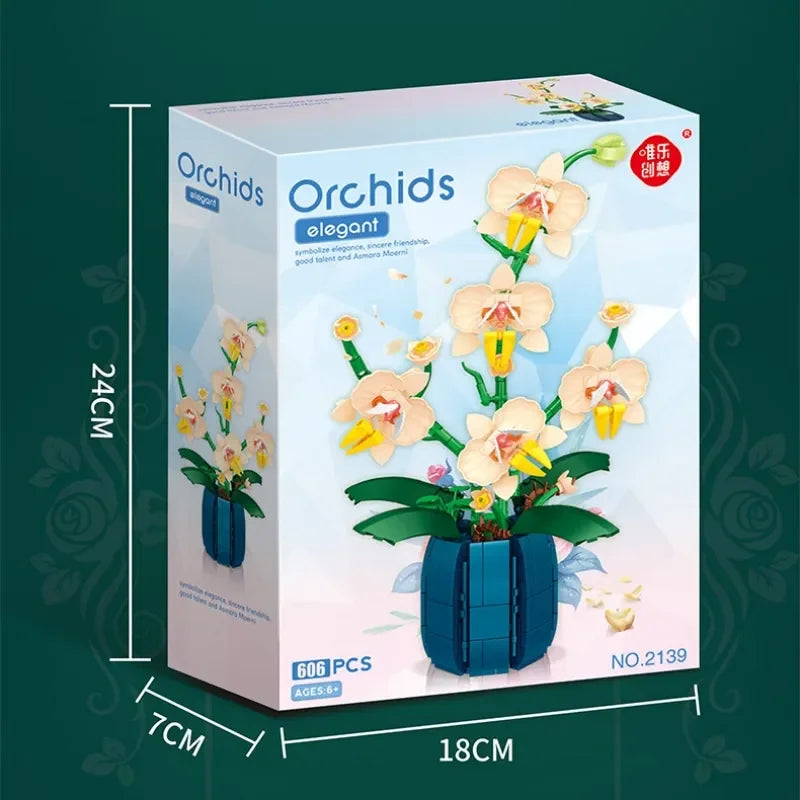 Moth Orchid Potted Building Blocks Bouquet DIY Toy