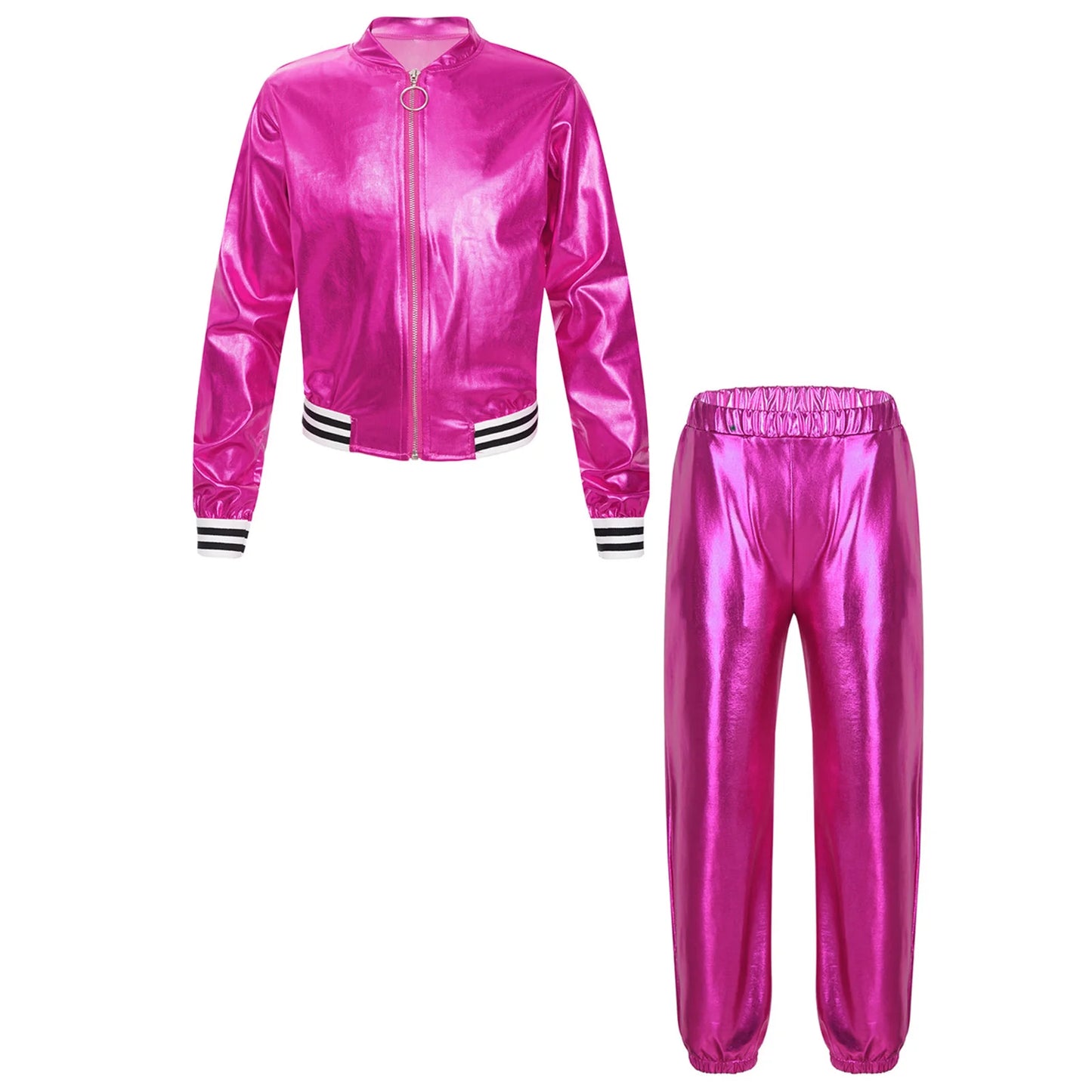 Girls Metallic Long Sleeves Bomber Jacket Coat & Pants Set (Age 6-16YRS)