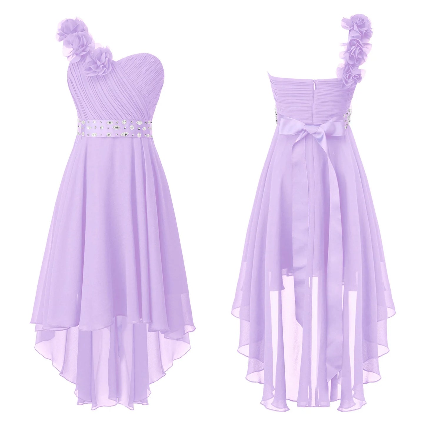 Girls One Shoulder Asymmetrical Hem Dress (Age 6-16 YRS) Lavender