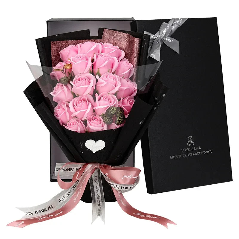 HandMade Rose Flowers Gift Bouquet Gift Box Pink