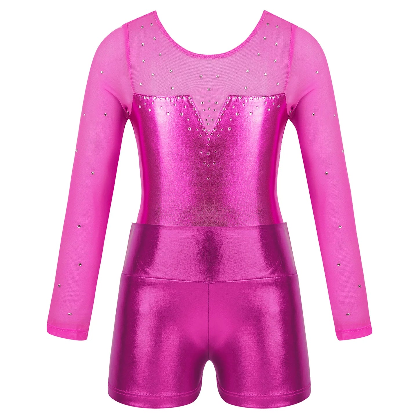 Girls Sparkly Rhinestone Ballet Dance Gymnastics Leotard & Shorts (Age 4-12 YRS)