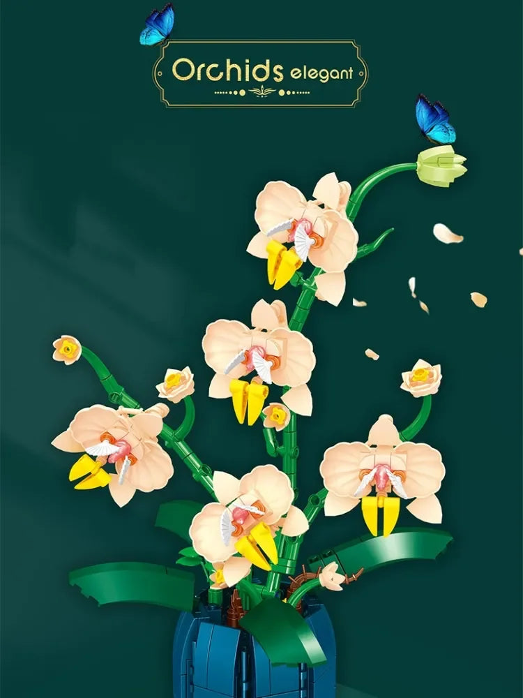 Moth Orchid Potted Building Blocks Bouquet DIY Toy