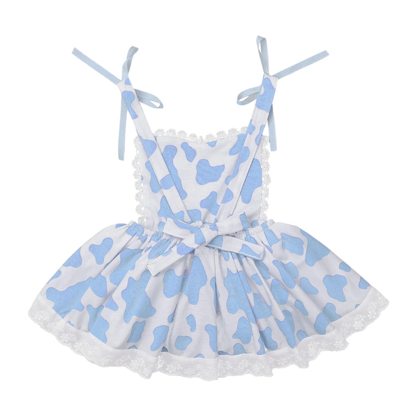 Girls Cow Print Sleeveless Lace Trim Dress (Age 12M-6 YRS)