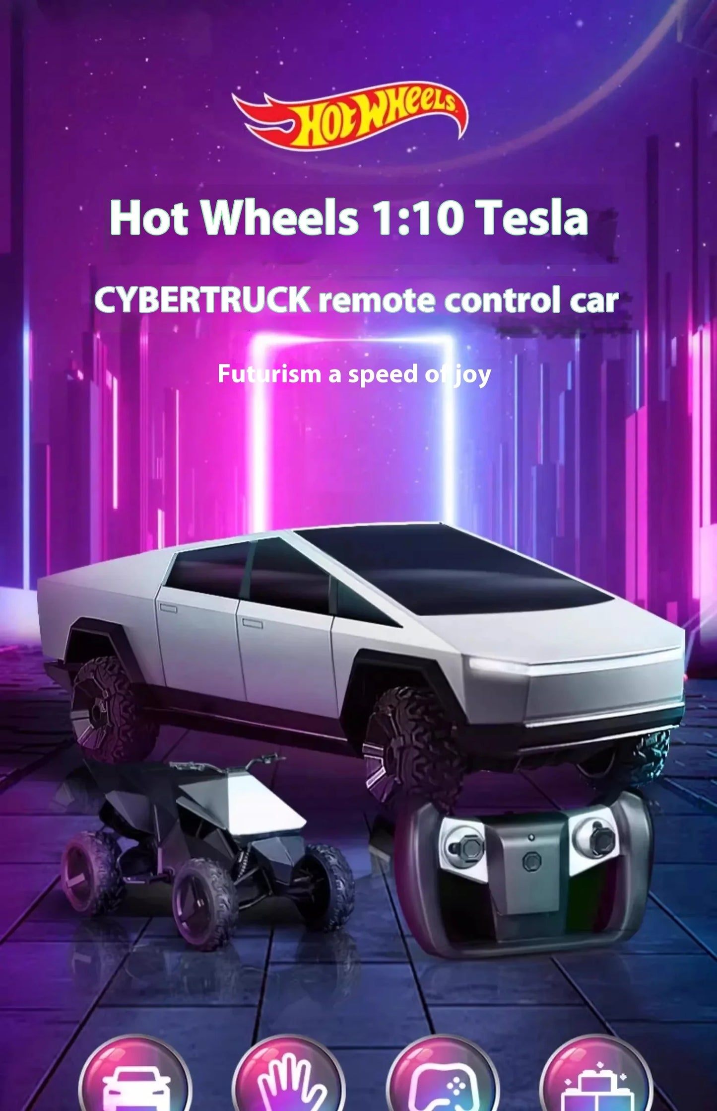 Hot Whells 1:12 Rc Cybertruck Toy Car