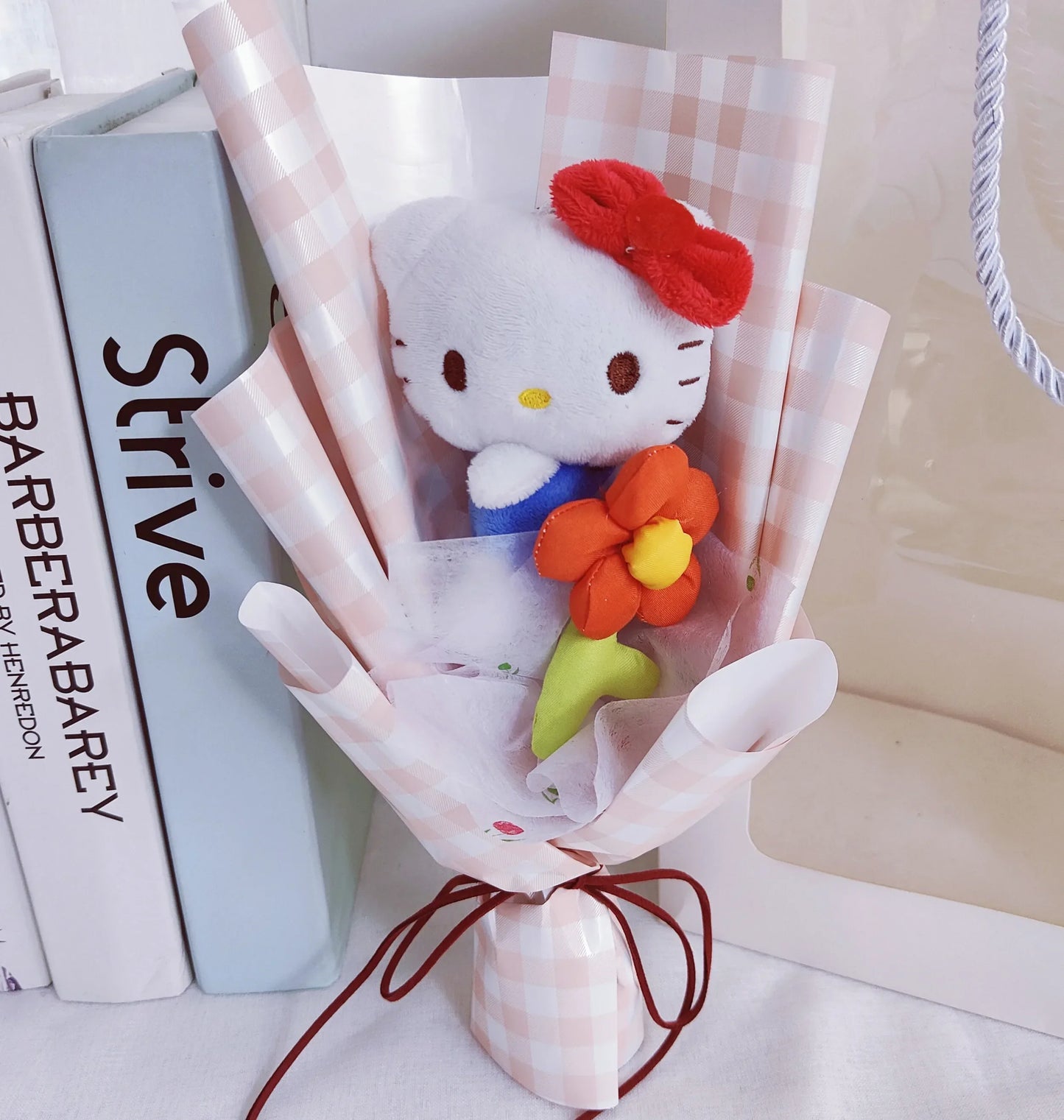 Plush Kitty Toy Gift Flower Bouquet White