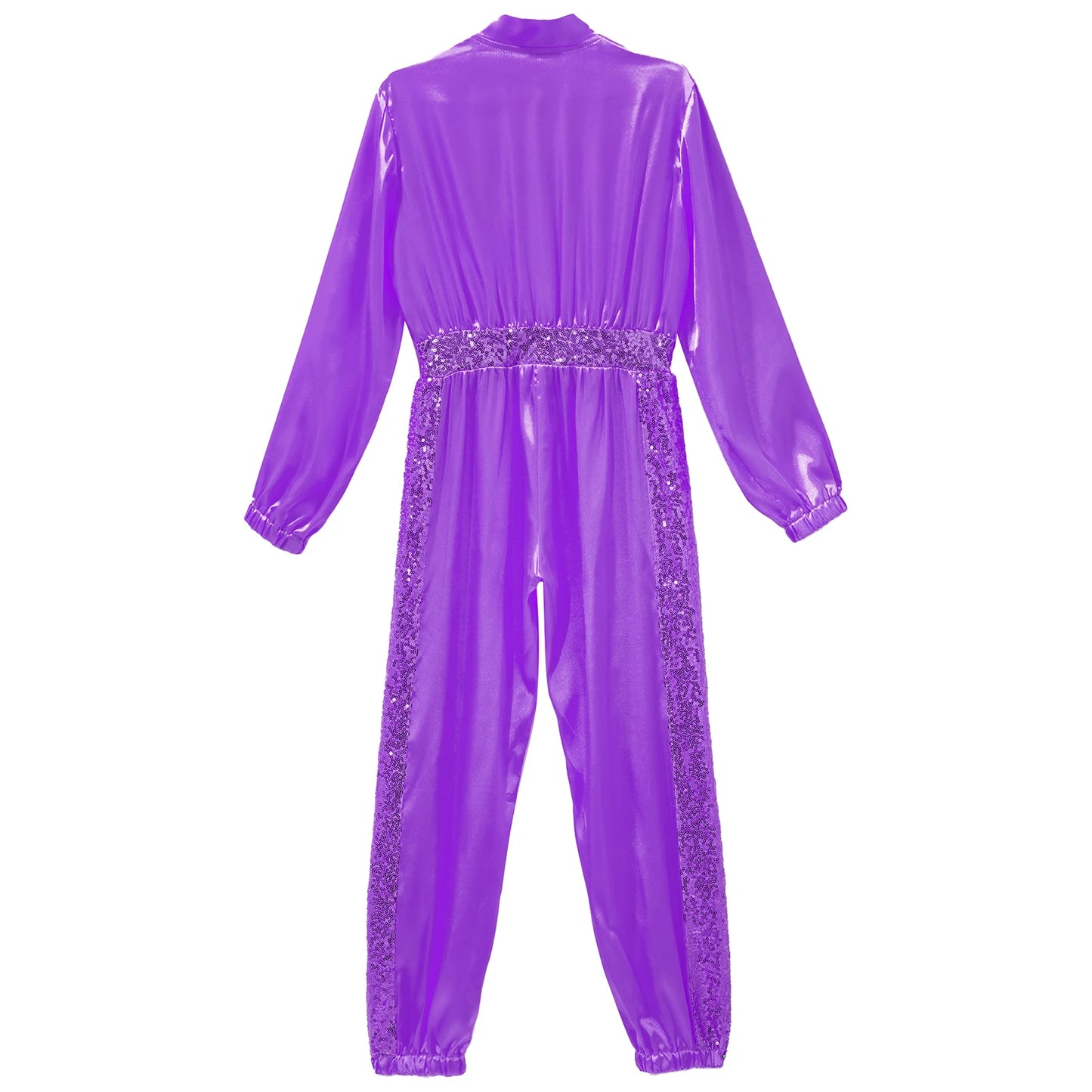 Girls Sequin Satin m Long Sleeve Zipper Jumpsuit (Age 6-16 YRS)