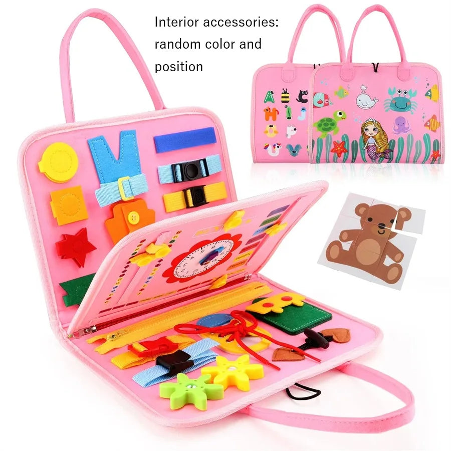 Montessori Busy Board Educational Activity Developing Sensory Board Fine Basic Dress Motor Skills Travel Toy Gift for Boys Girls H