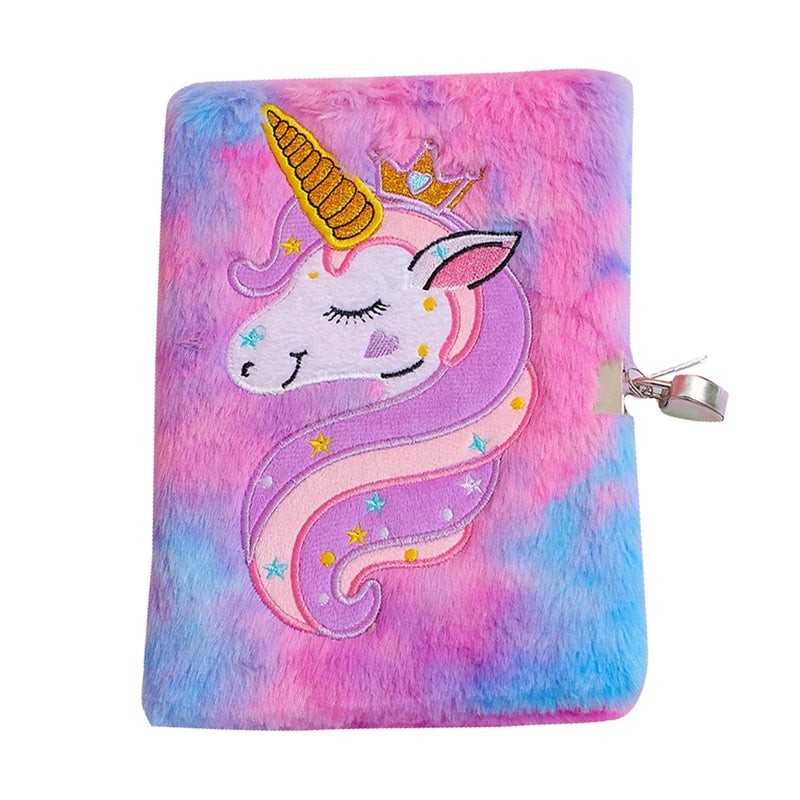 Kids Unicorn Notebook Plush Book With Lock Stationery Gift Pink