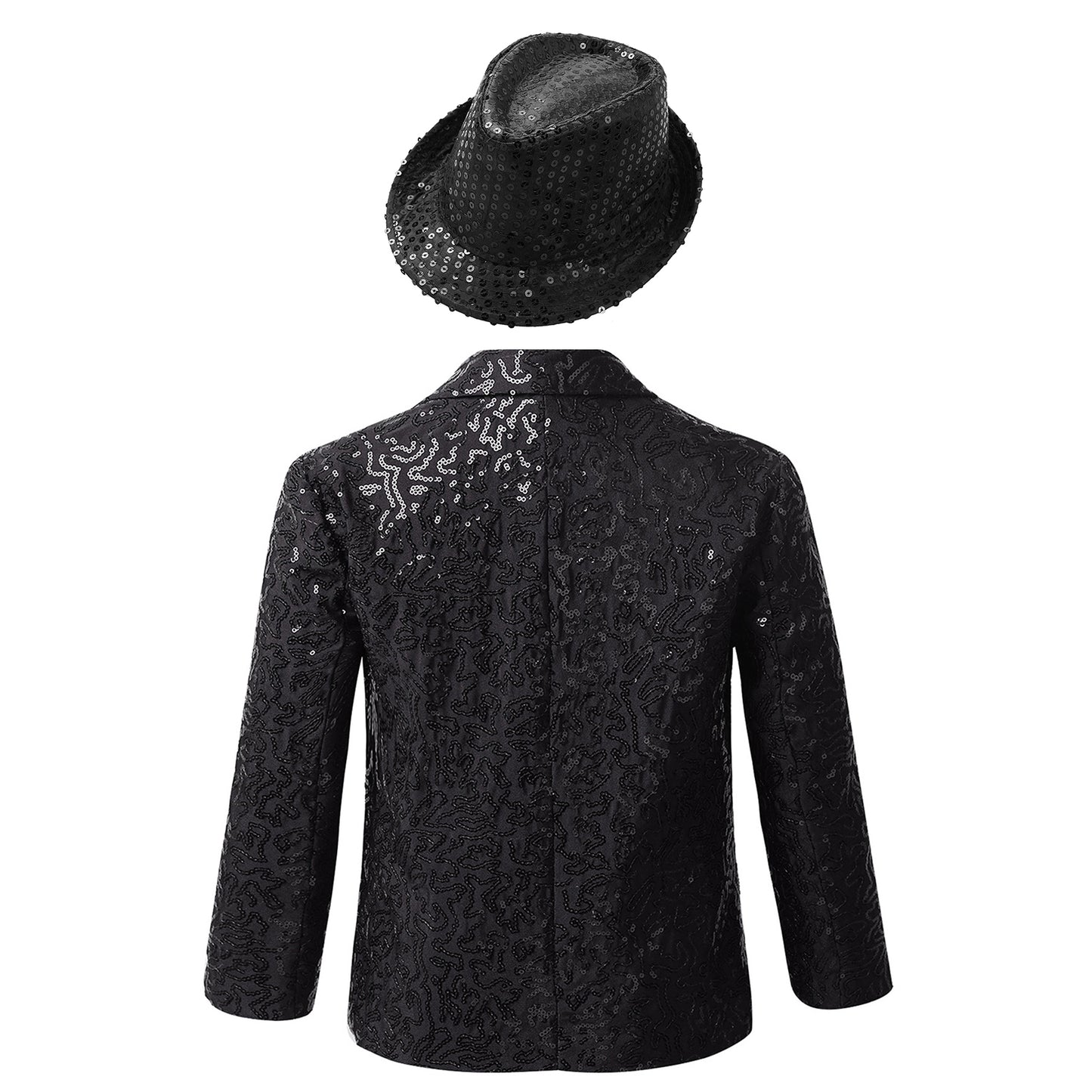 Boys Sequin Dance Tuxedo Jacket Suit & Fedora Hat (Age 6-16 YRS)