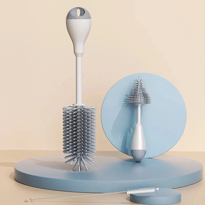 Silicone Baby Bottle Brush Cleaning 360 Degree Rotation Grey