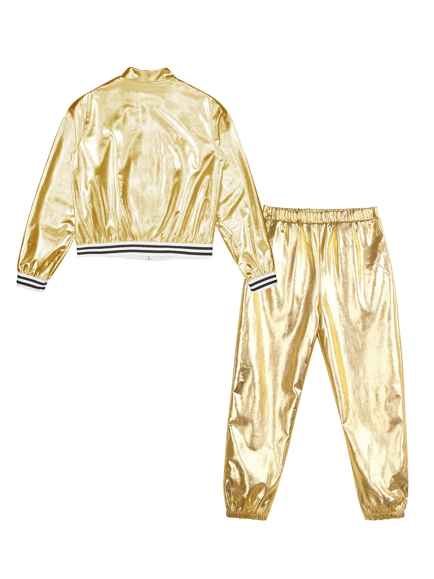 Girls Metallic Long Sleeves Bomber Jacket Coat & Pants Set (Age 6-16YRS)