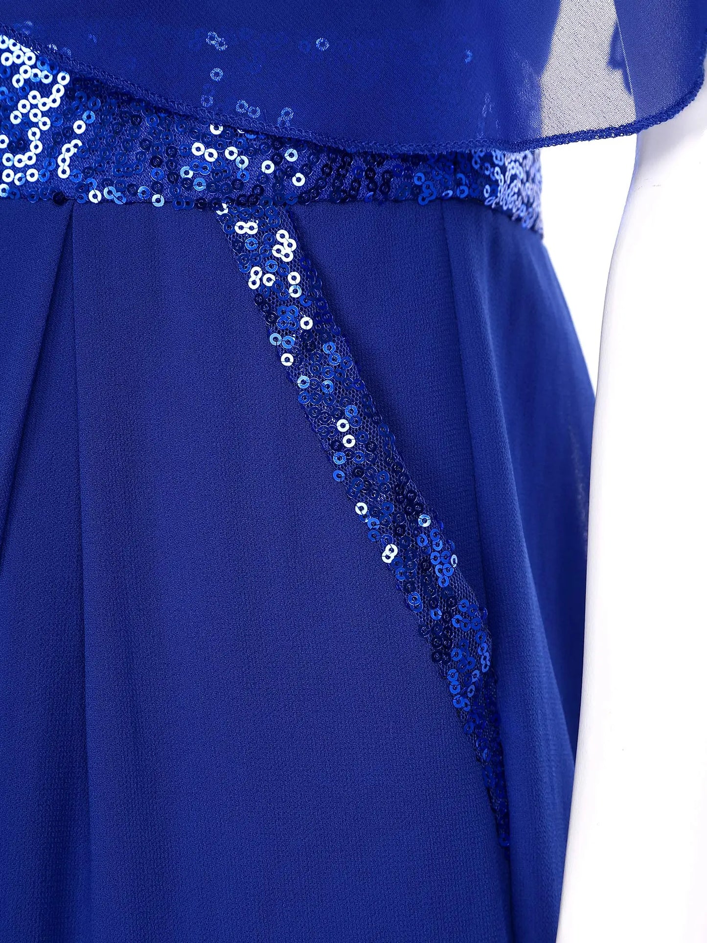 Girls One Shoulder PearlSequin Ruffled Wide Leg Jumpsuit (Age 6-14YRS)