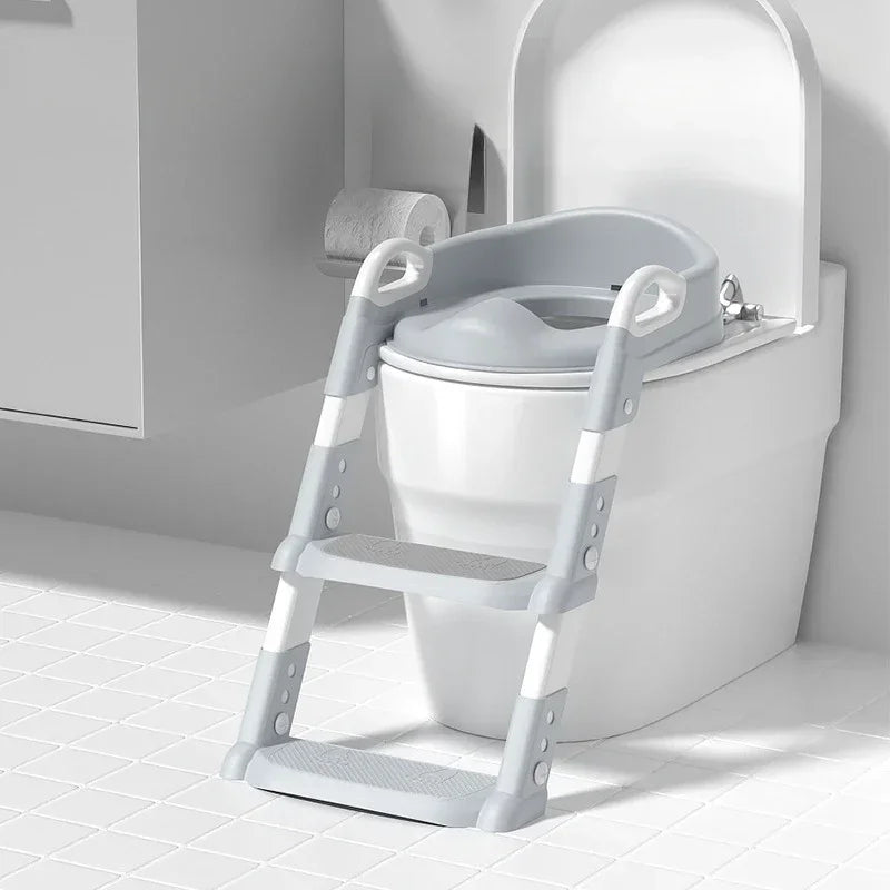 Children's Toilet Seat Stairs Baby Boys and Girls Toilet Folding Stand Step Stool Gray