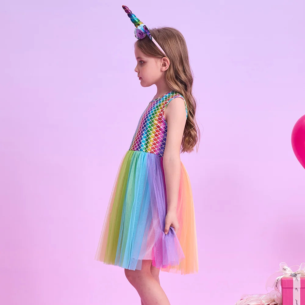 Girls Rainbow Tulle Party Dress (Age 5-8 YRS)
