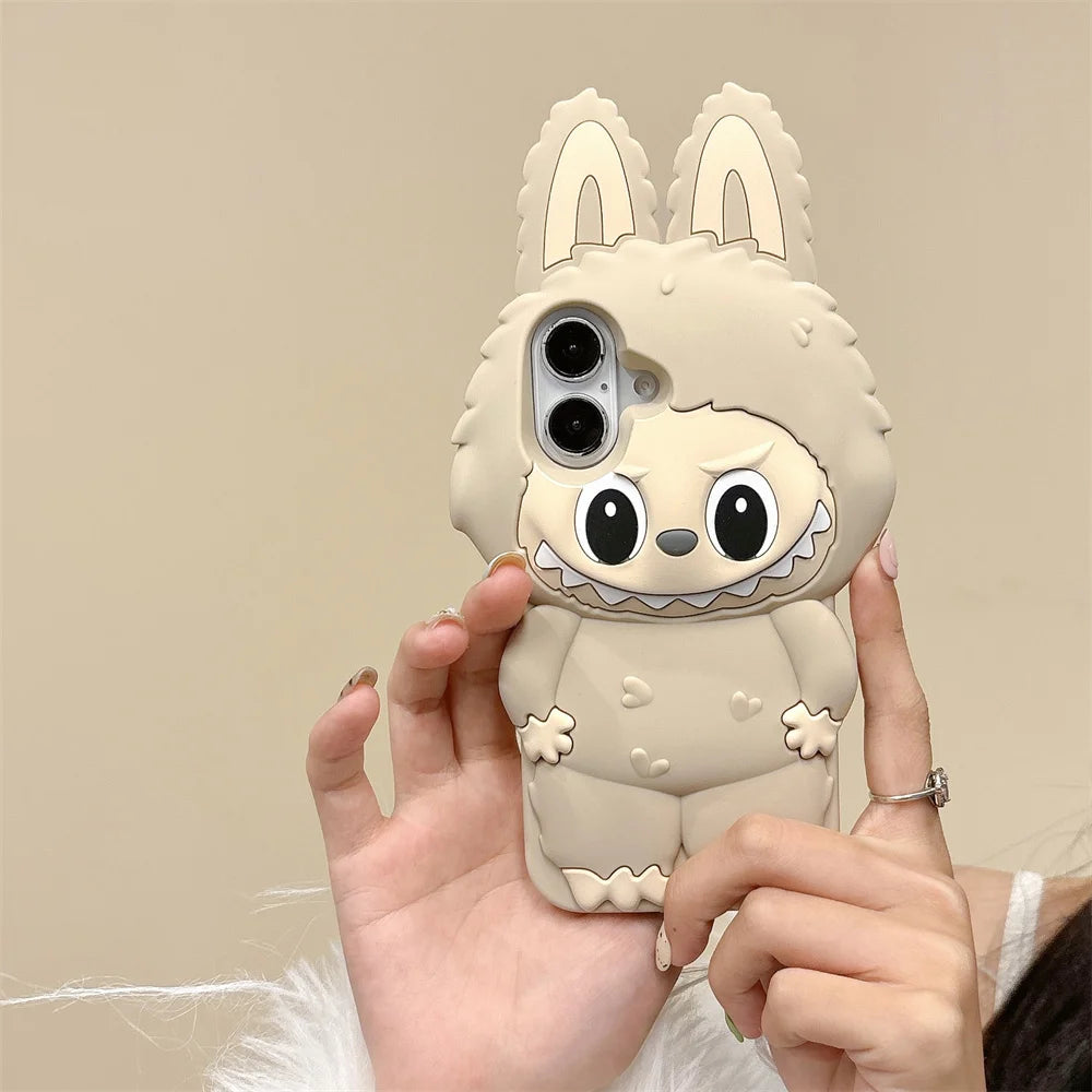 Labubu Soft Silicone Phone Cases For iPhone 16 15 Pro Max 12 13 14 Plus Khaki