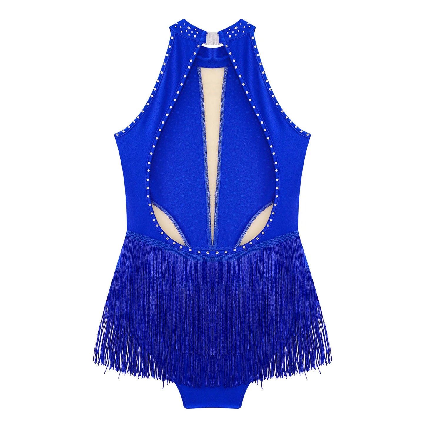 Girls Dance Costume Sleeveless Rhinestone Tassel Leotard (Age 6-16 YRS)