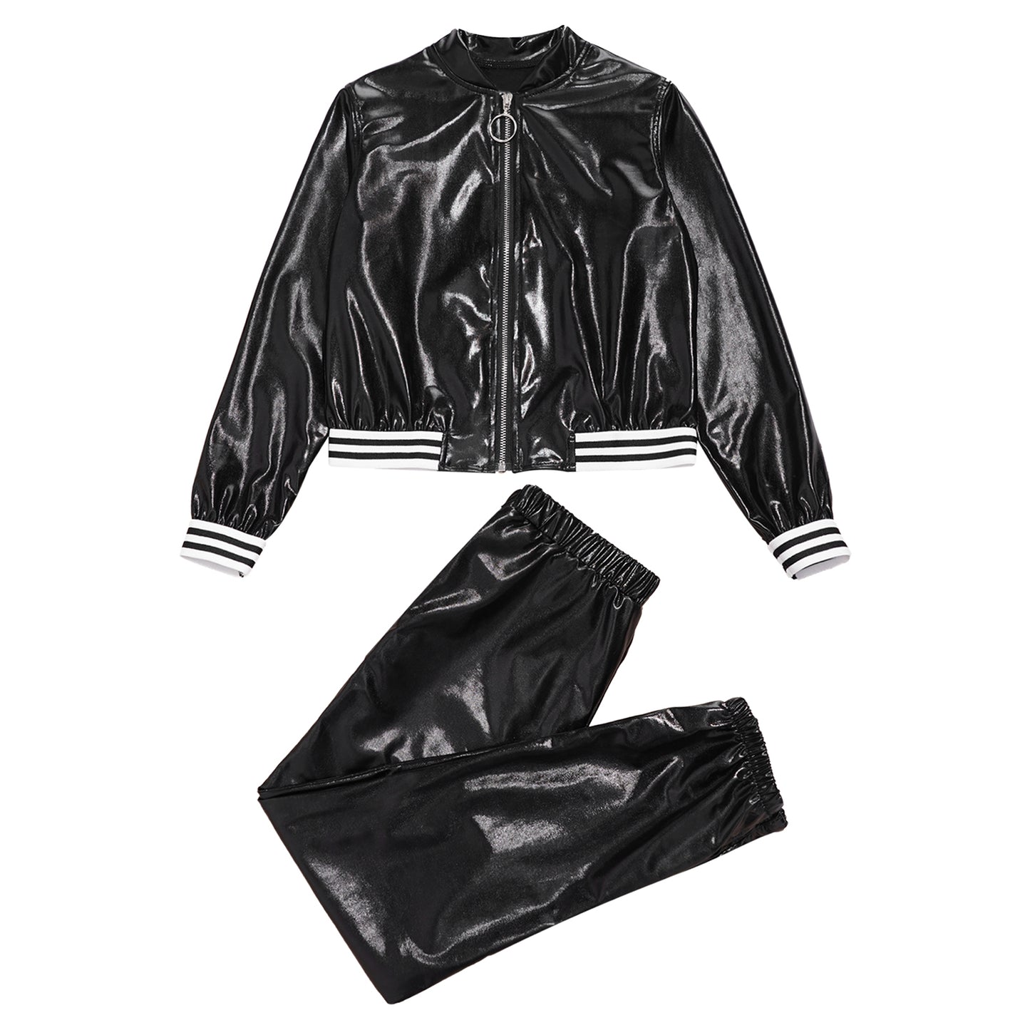Girls Metallic Long Sleeves Bomber Jacket Coat & Pants Set (Age 6-16YRS)