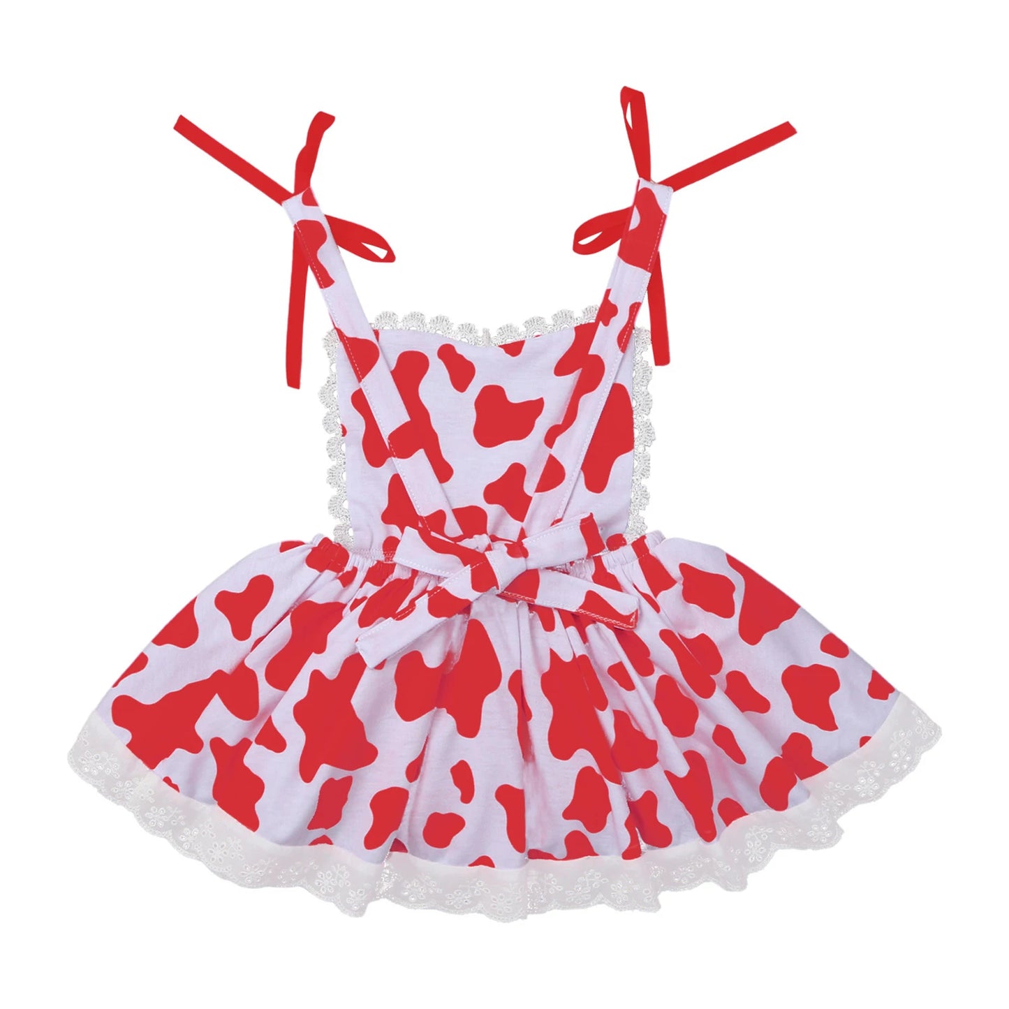 Girls Cow Print Sleeveless Lace Trim Dress (Age 12M-6 YRS)