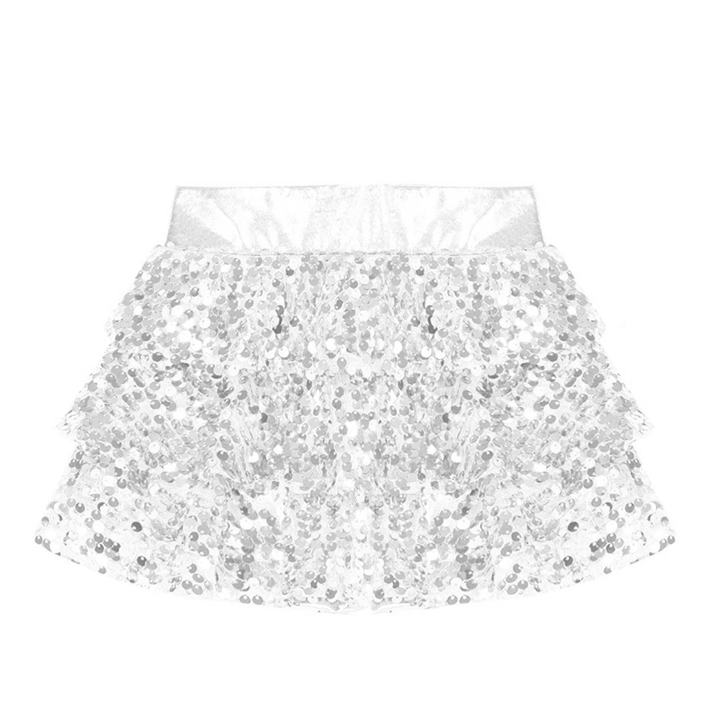 Girls Tiered Ruffle Dance Metallic Shiny Shorts (Age 4-16 YEARS)