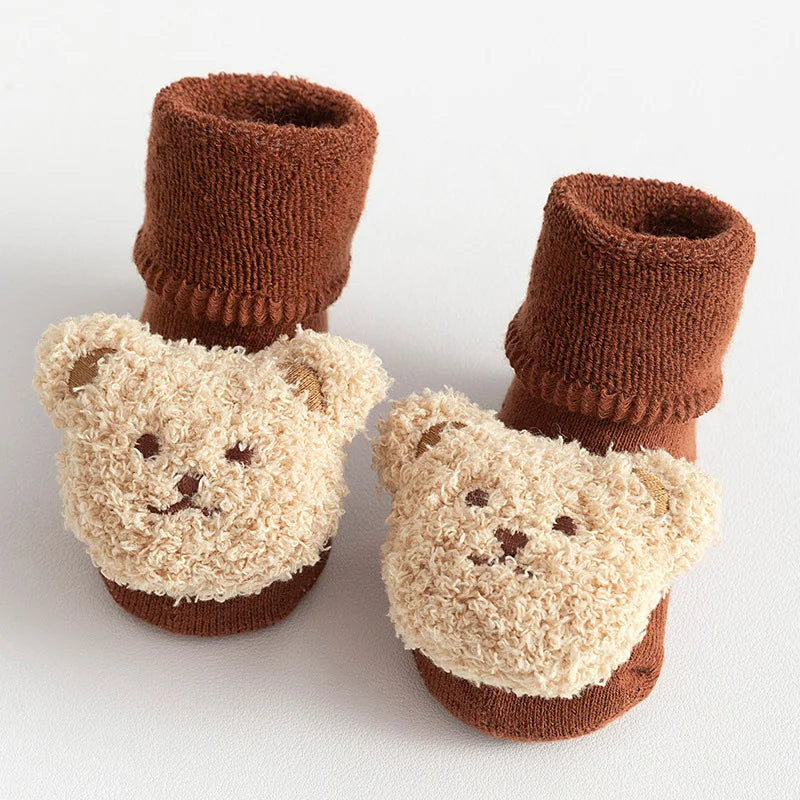 Baby Cotton Thick Bear Non-Slip Socks Brown 1-3Y