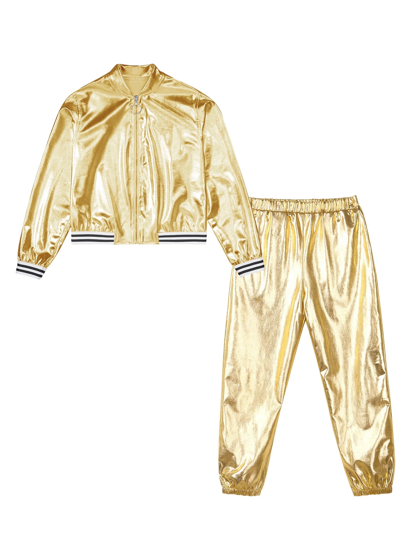 Girls Metallic Long Sleeves Bomber Jacket Coat & Pants Set (Age 6-16YRS)