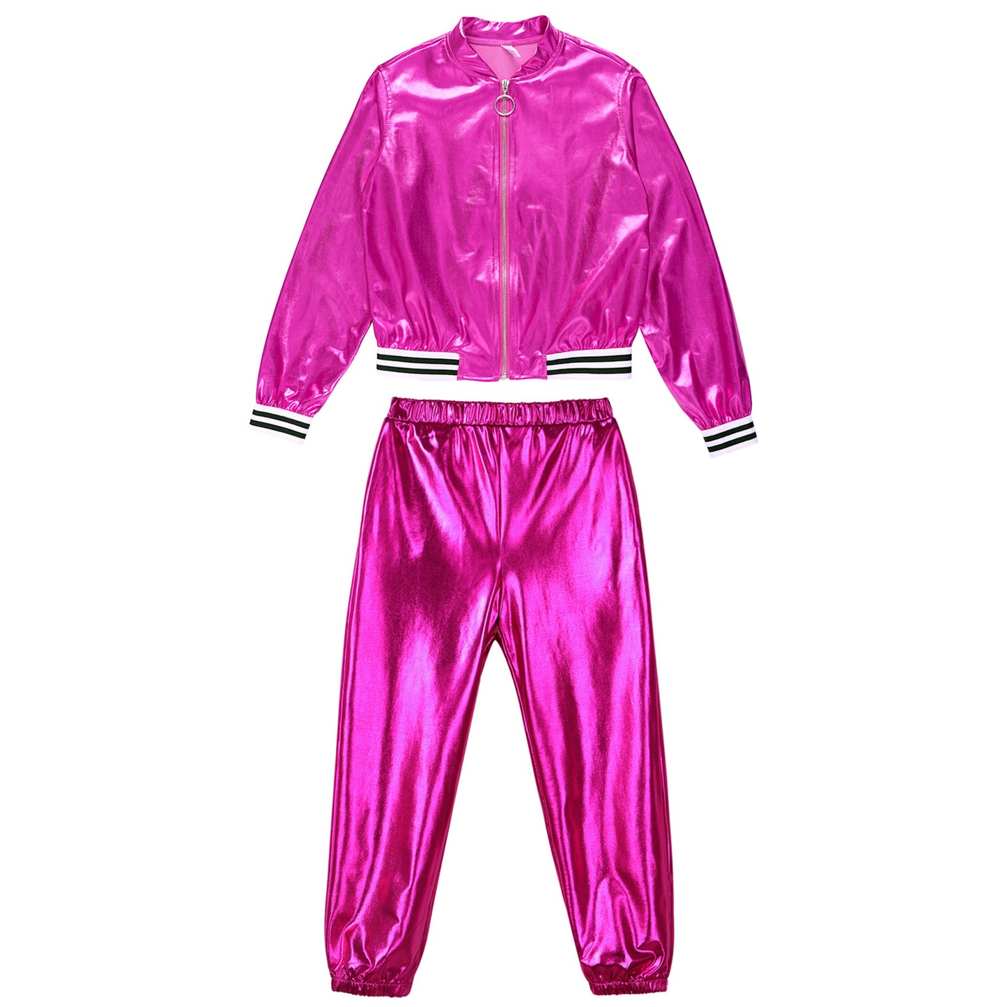 Girls Metallic Long Sleeves Bomber Jacket Coat & Pants Set (Age 6-16YRS)