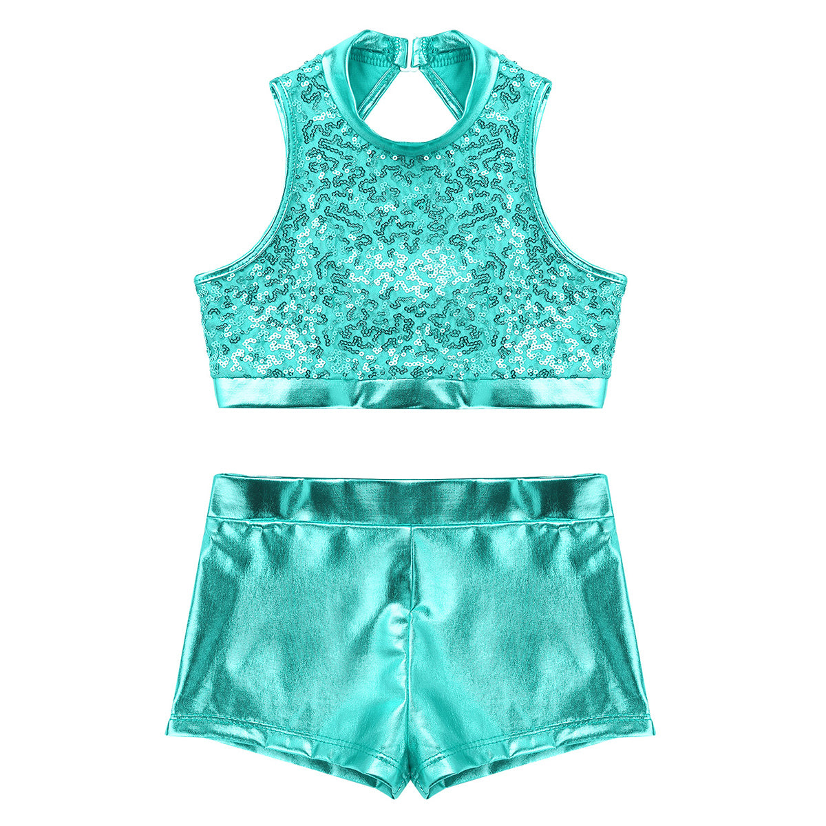 Girls Dance Costume Sequin Crop Top & Shorts Set (Age 6-12 YRS)