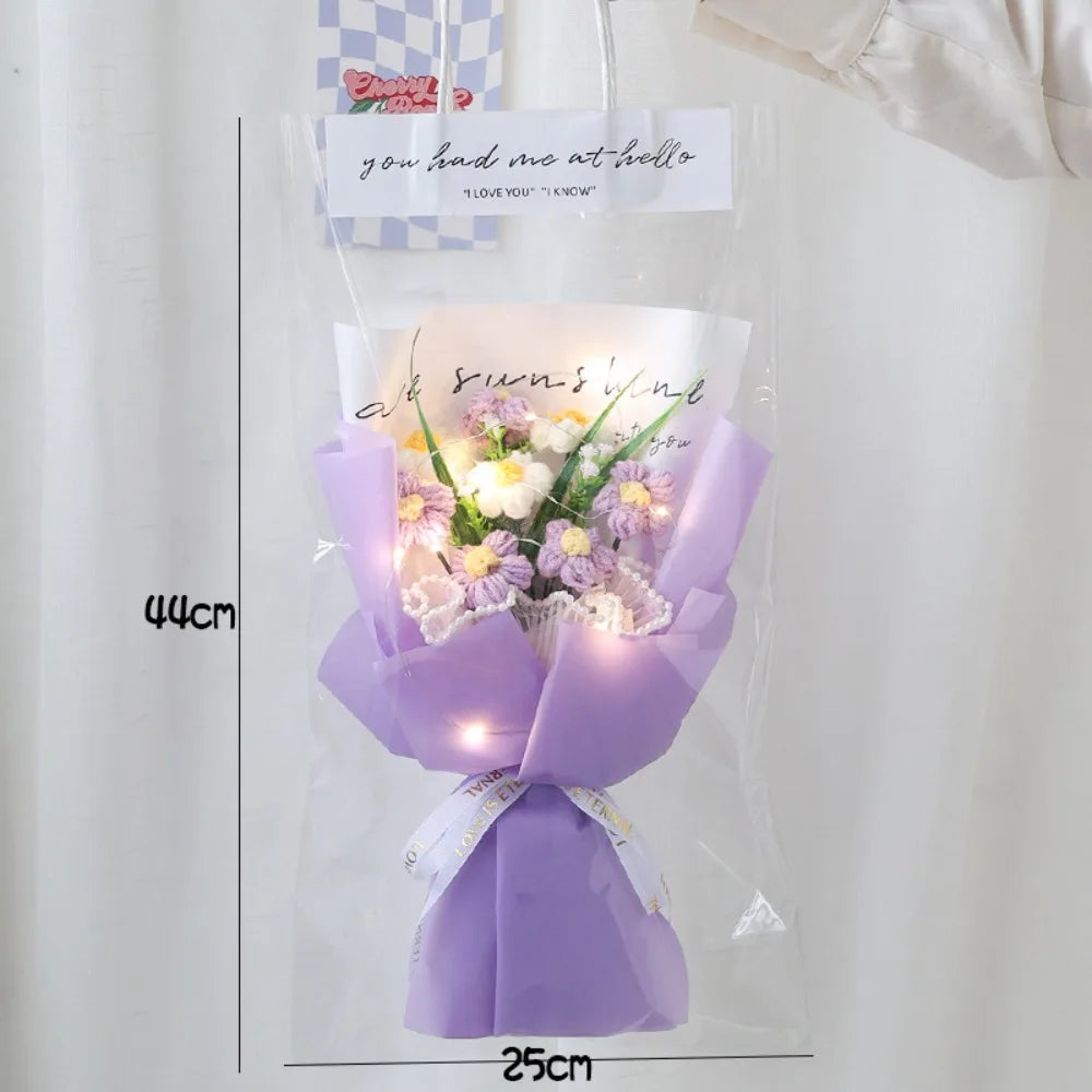 Hand Knitted Crochet Gift Flowers Bouquet With LED Lights