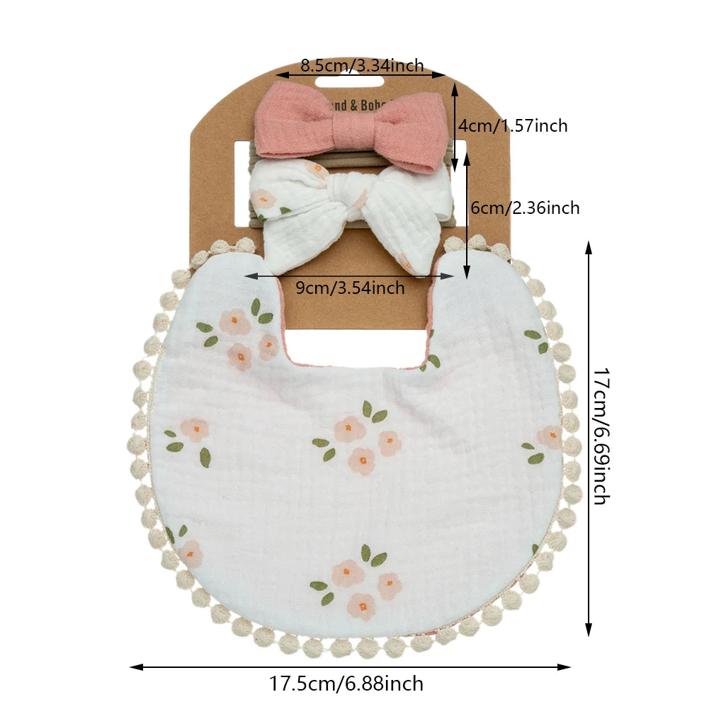 3Pcs/Set Baby Flower Bibs & Headbands Set