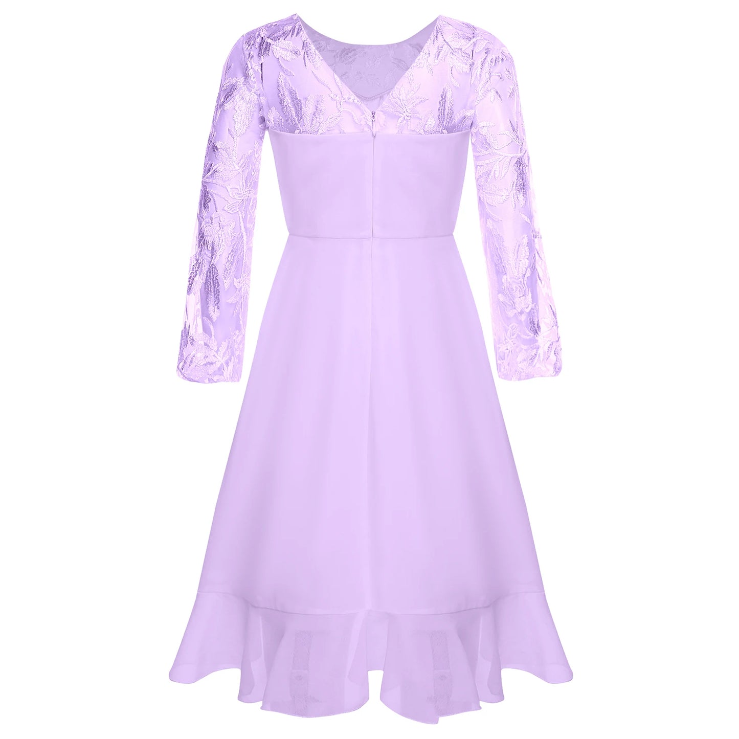 Girls Chiffon Long Sleeve High Waist Mesh Embroidery Dress (Age 8-16 YRS)