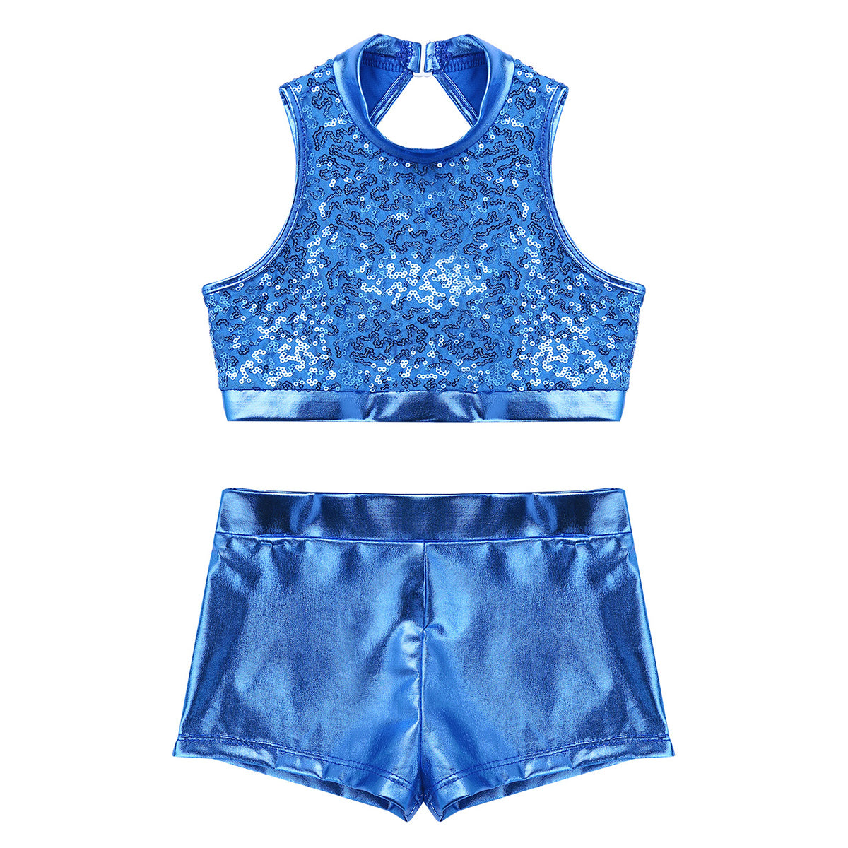 Girls Dance Costume Sequin Crop Top & Shorts Set (Age 6-12 YRS)