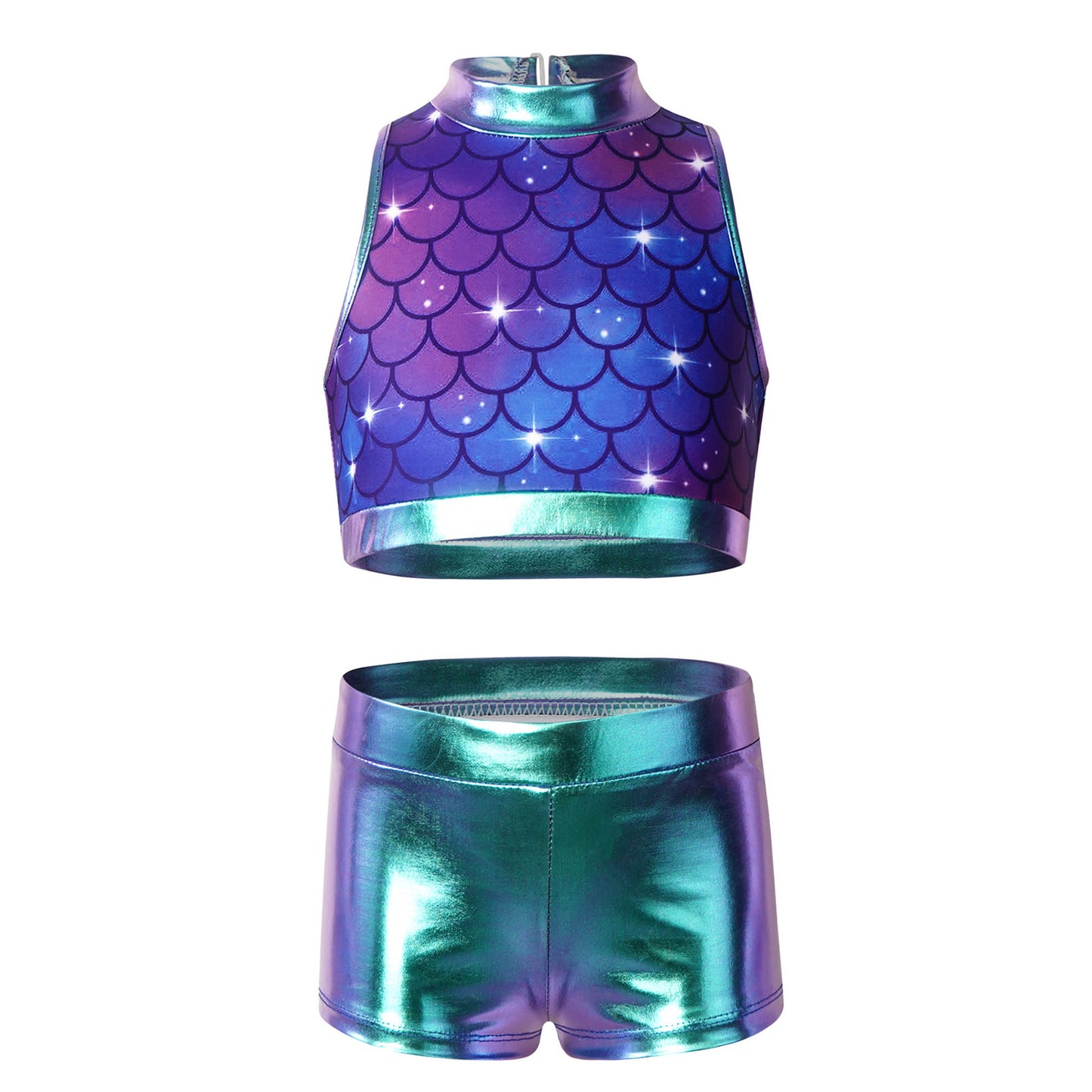 Girls Dance Costume Sequin Crop Top & Shorts Set (Age 6-12 YRS)