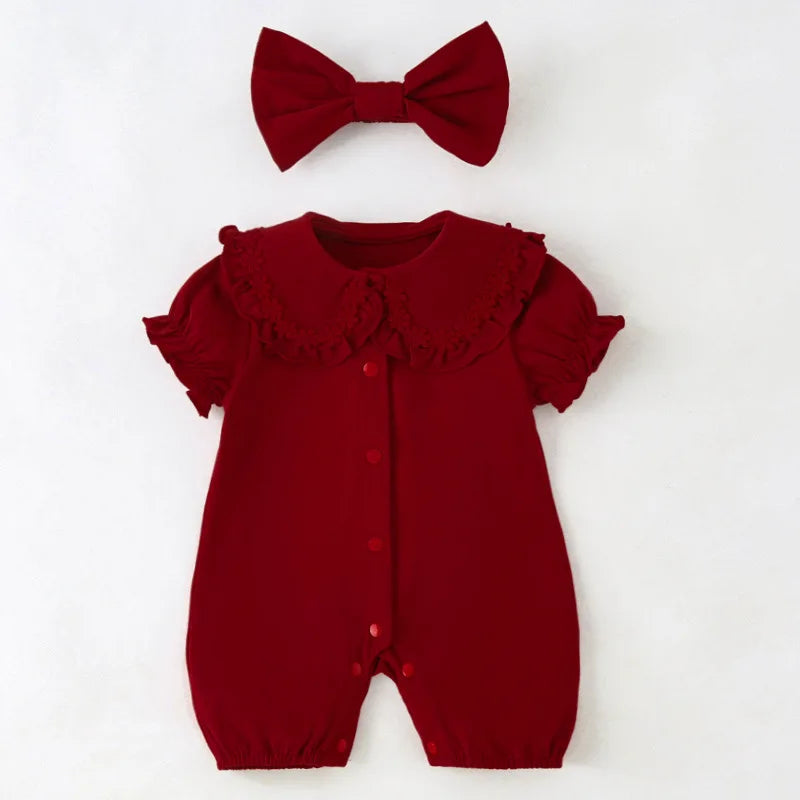Baby Girl Jumpsuit & Hat Set (Age 3M-12M) Burgundy