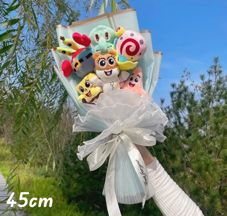 Plush SpongeBob Patrick Star Gary Squidward Stuffed Toy Flower Bouquet