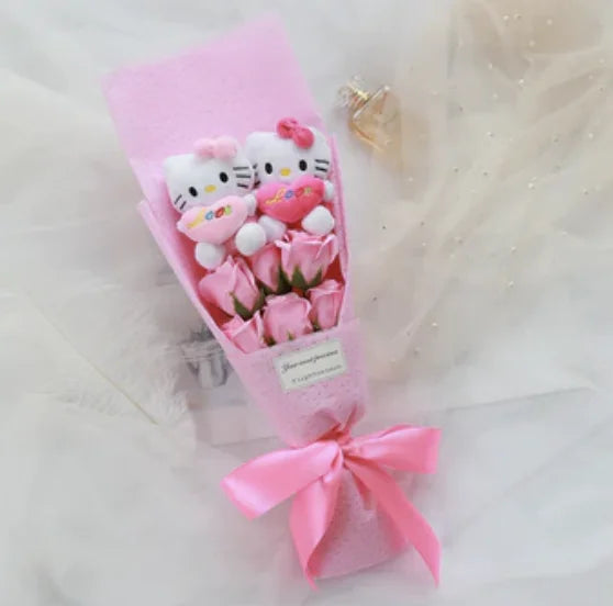 Plush Kitty Toy Gift Flower Bouquet Lavender Blush