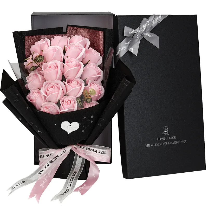 HandMade Rose Flowers Gift Bouquet Gift Box Light Pink