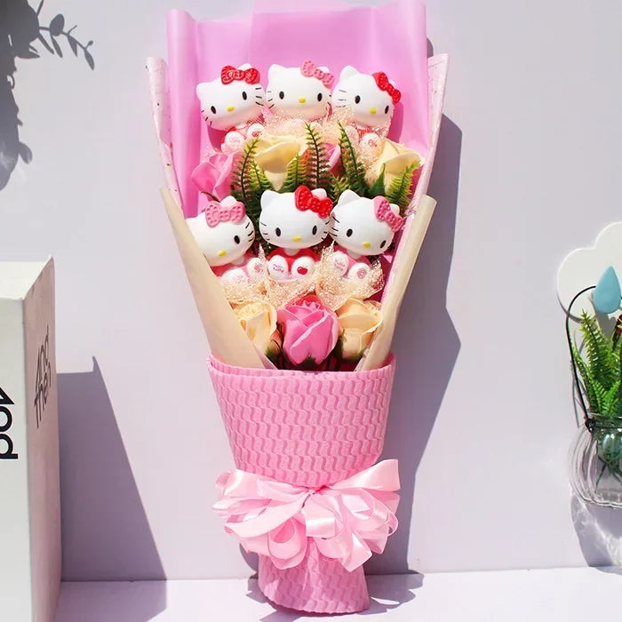 Plush Kitty Toy Gift Flower Bouquet Multicolor