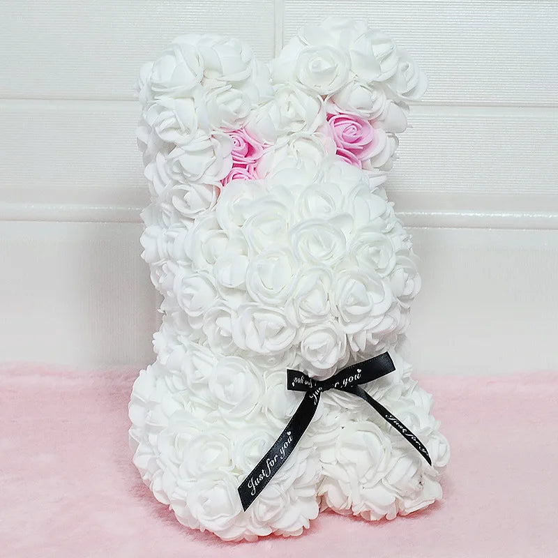 Rose Flower Bouquet Rabbit Bunny Gift - 25cm White Pink 1