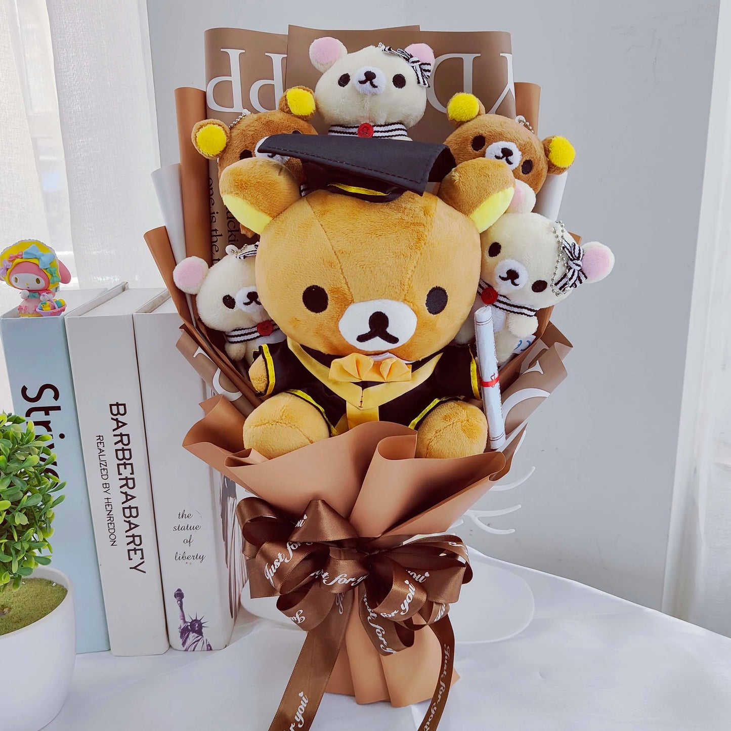 Graduation Teddy Bear Plush Flower Gift Bouquet | Keepsake for Graduation & Celebrations Burgundy