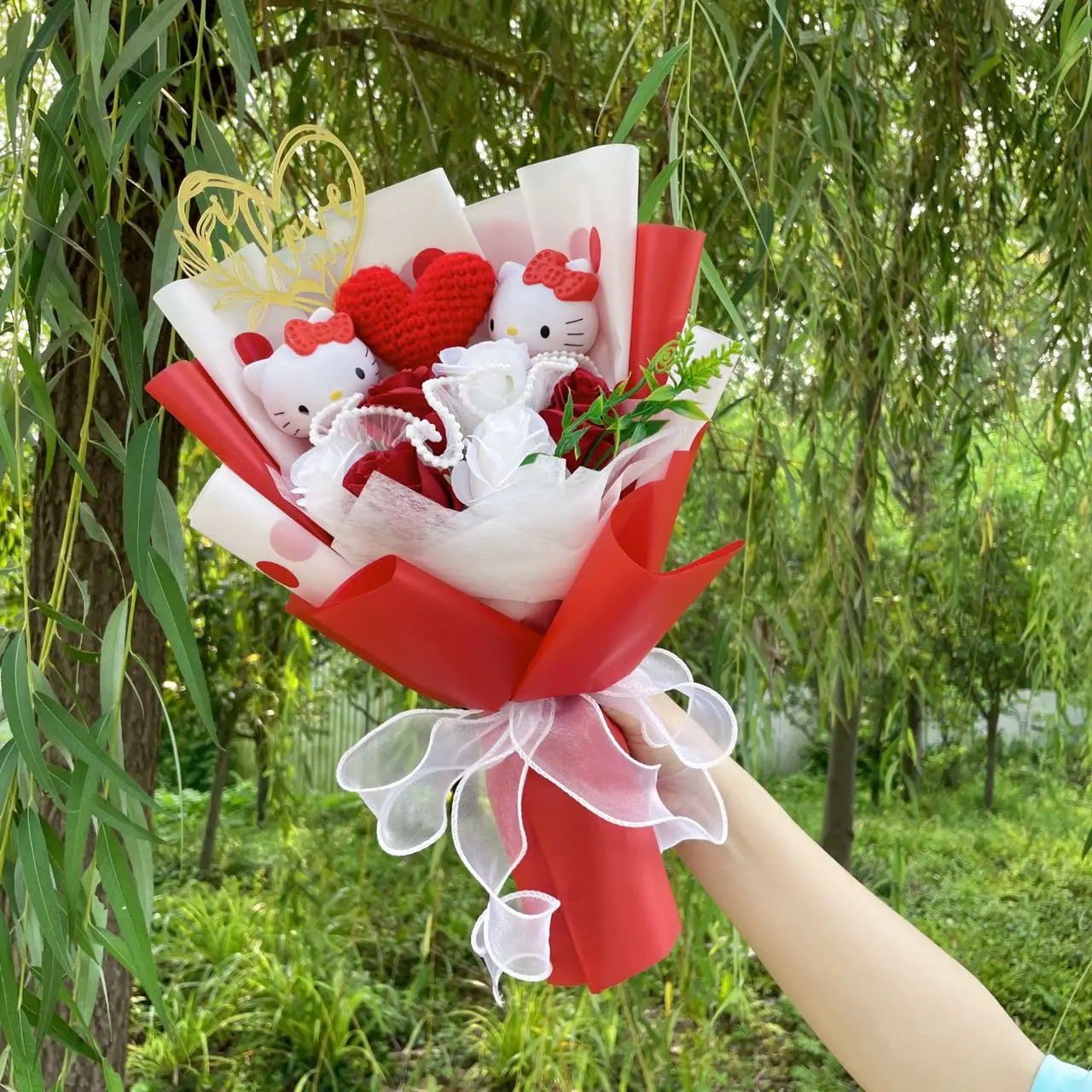 Hello Kitty Plush Flower Gift Bouquet – 35cm in Gift Box | Sanrio-Inspired Keepsake Arrangement