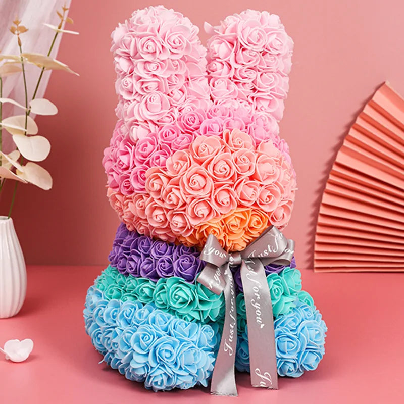 Rose Flower Bouquet Rabbit Bunny Gift - 25cm Colorful