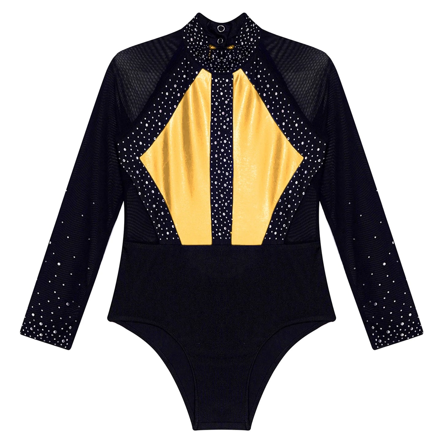 Girls Dance Performance Costume Long Sleeve Rhinestone Leotard (Age 6-16 YRS)