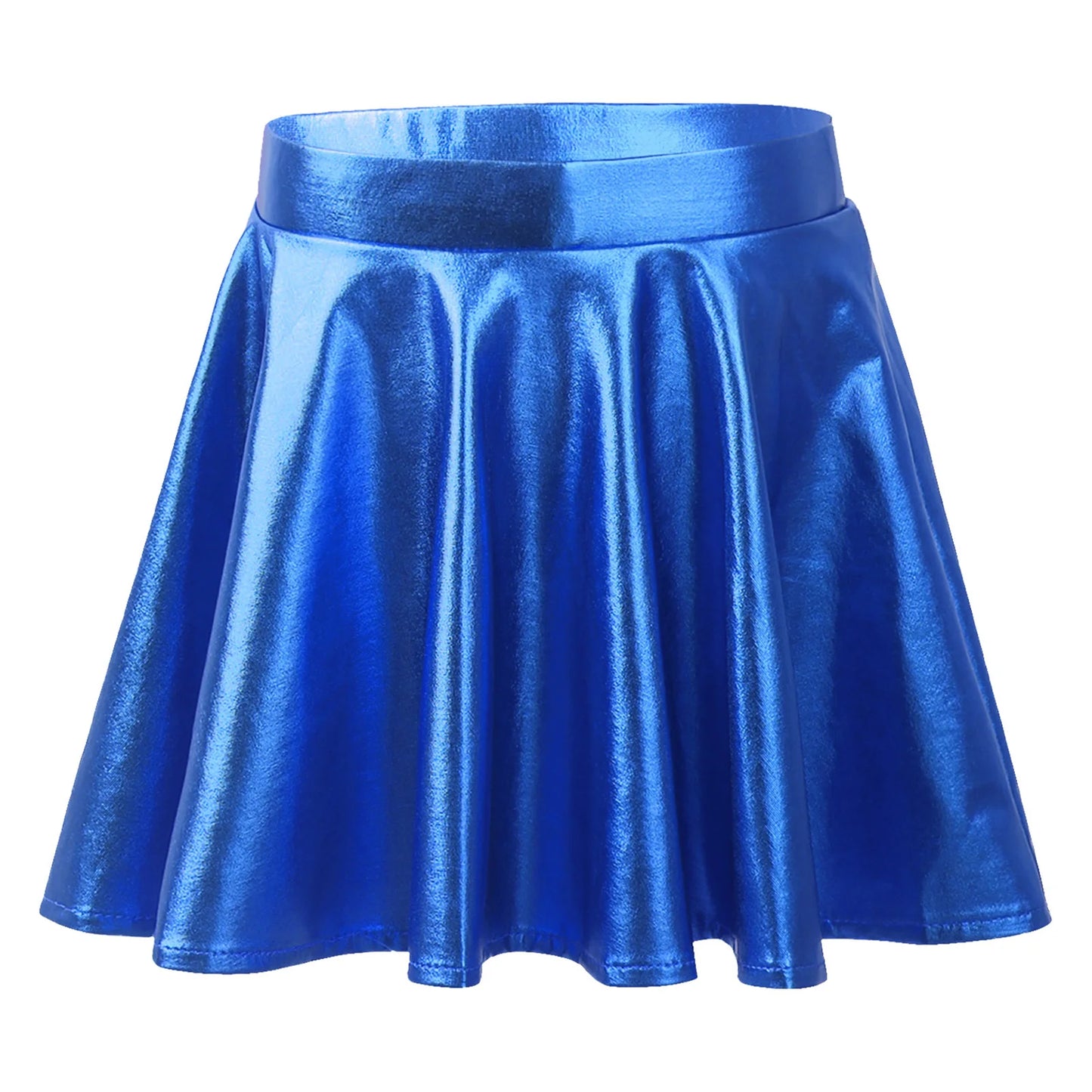 Girls Glossy Metallic Flared Pleated A-Line Miniskirt (Age 6-12 YRS) Royal Blue